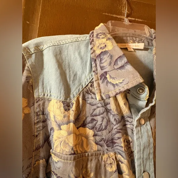 Love the Label Anthropologie Floral Chambray Belted Mini Dress - Image 7