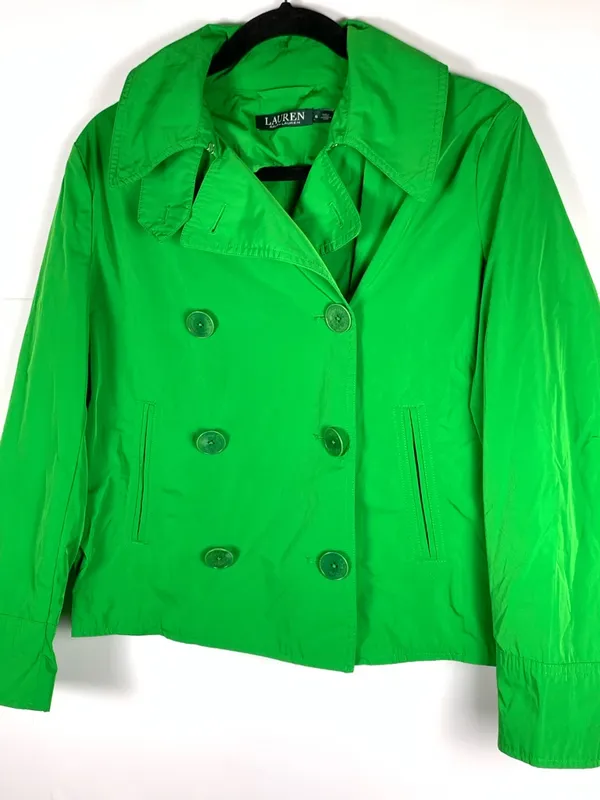 Lauren Ralph Lauren Jacket 8 Green Double Breasted Cropped Lightweight - Image 4