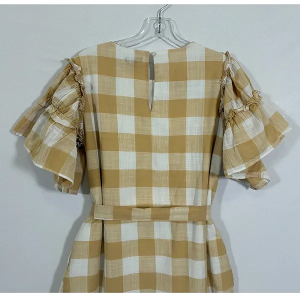 Who What Wear Womens M Mustard Yellow Gingham Cotton Ruffle Sleeve Mini Dress - Image 7