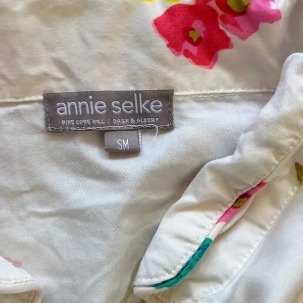 Annie Selkie Pine Cone Hill "Taffeta Floral" White Pink Boyfriend Pajama Set - Image 5