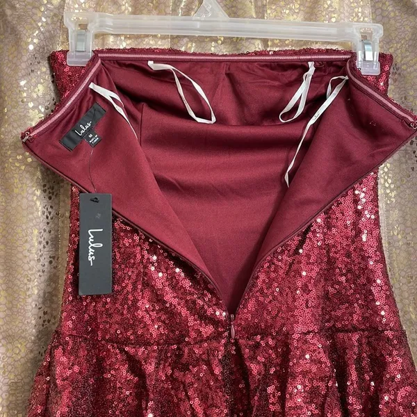 Lulus on the invitation burgundy sequin strapless mini dress, NWT - Image 8