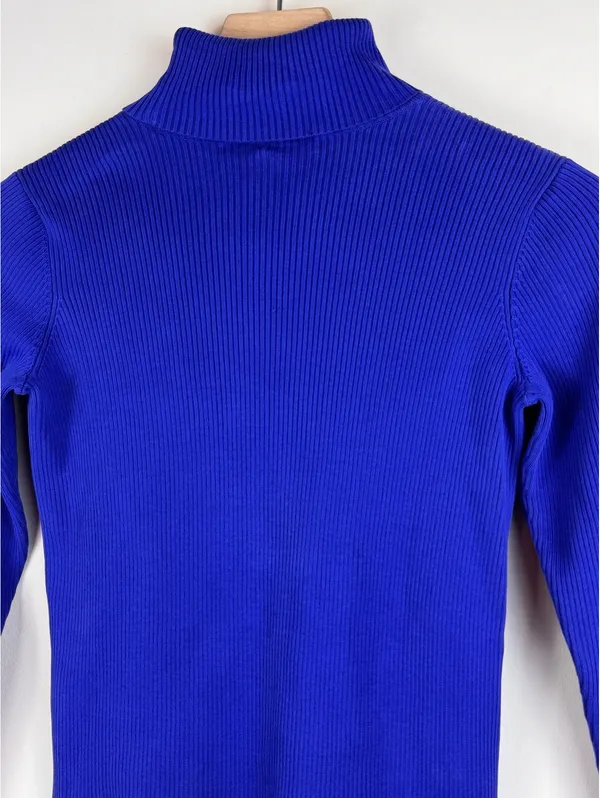 Lauren Ralph Lauren Cobalt Blue Ribbed Cotton Turtleneck Sweater RL Logo XS/S - Image 6