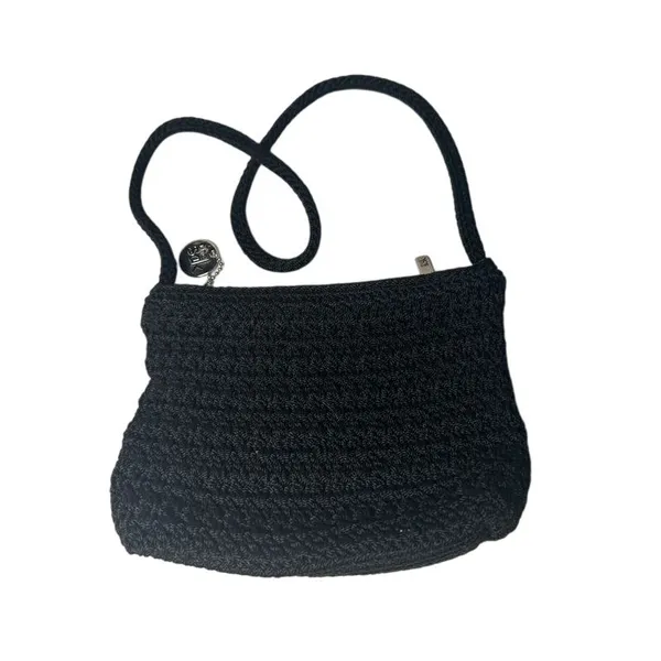 SAK Black‎ Crochet Knit Shoulder Bag with Silver Charm Casual Everyday Handbag - Image 3