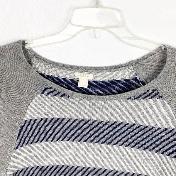 J. CREW FACTORY Gray Striped Merino Wool Blend Long Sleeves Sweater Small Preppy - Image 5
