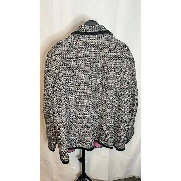 Lane Bryant Womens Plus Size 28‎ Tweed Blazer Multi Color Black Trim Pink Lining - Image 3
