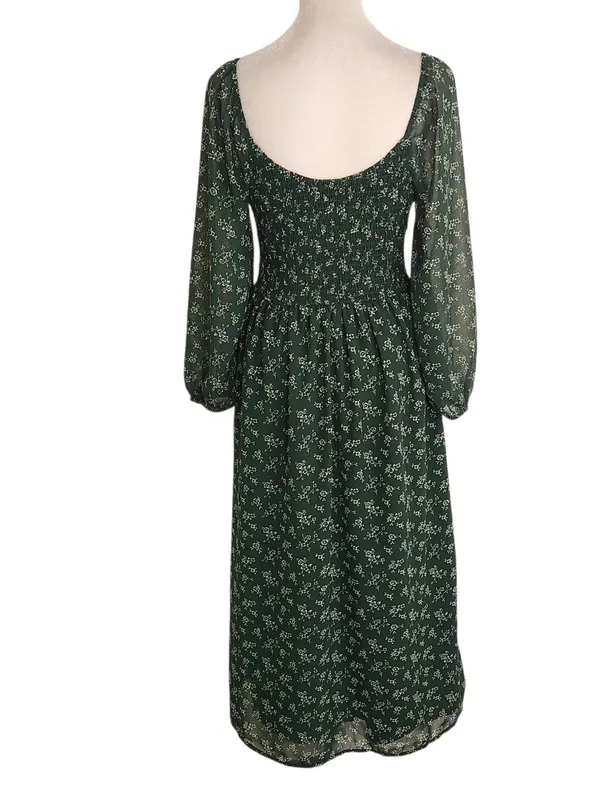Hollister Dark Green and White Floral Midi Dress Size Small Wedding Guest Dress - Image 2