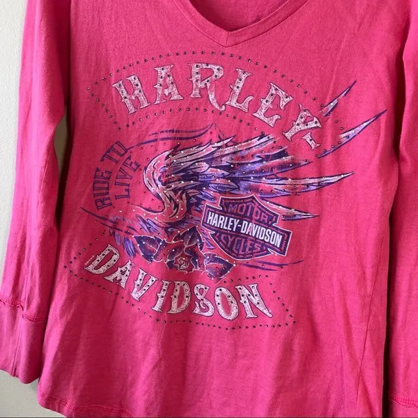 ✨ Harley Davidson Women’s Pink‎ Long Sleeve Top Omaha Nebraska Small - Image 2