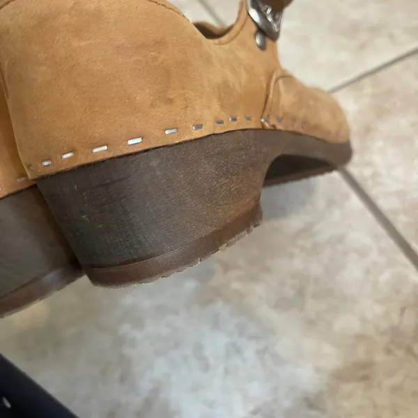 Sandgrens Swedish Wooden Mary Jane Clogs Tan Leather Sz 36/5-5.5 USA Handcrafted - Image 13