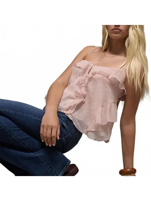 AE Ruffle Cami Tank Top American Eagle NWT Light Pink Medium - Image 7
