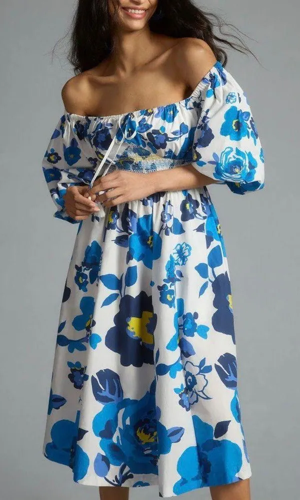 Tracy Reese Plenty by Off-the-shoulder Puff Sleeve Smocked Dress, S - Image 5