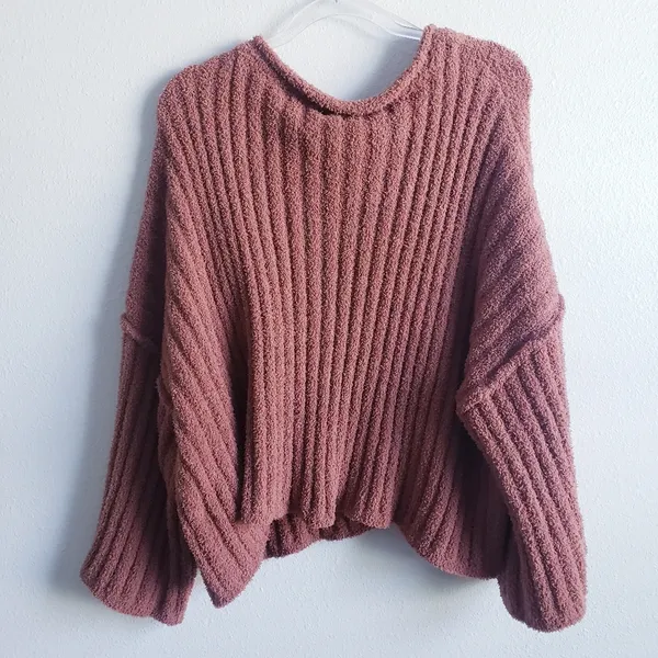 POL Ribbed Fuzzy Knit One Sholder Chunky Sweater - Image 4