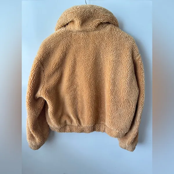 Urban Outfitters‎ Teddy Jacket Full Zip Up Cropped Beige Coat Size Medium - Image 3