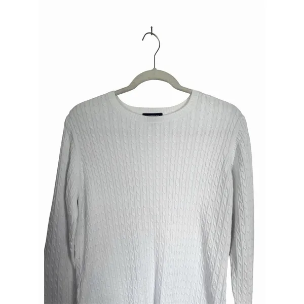 Lands' End Womens Sz M White Cable Knit Crew Neck Long Sleeve Pullover Sweater - Image 2
