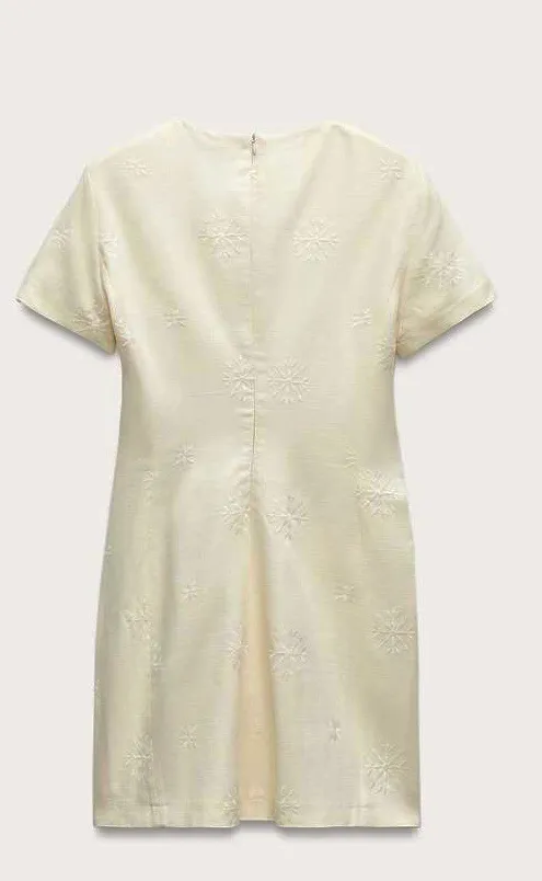 Zara NWT ZW COLLECTION ECRU linen blend EMBROIDERED MINI DRESS size M - Image 10