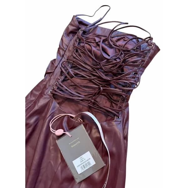 HOUSE OF CB Jalena Wine Jalena Lace-Up Back Faux Leather Cocktail Dress XS NYE - Image 3
