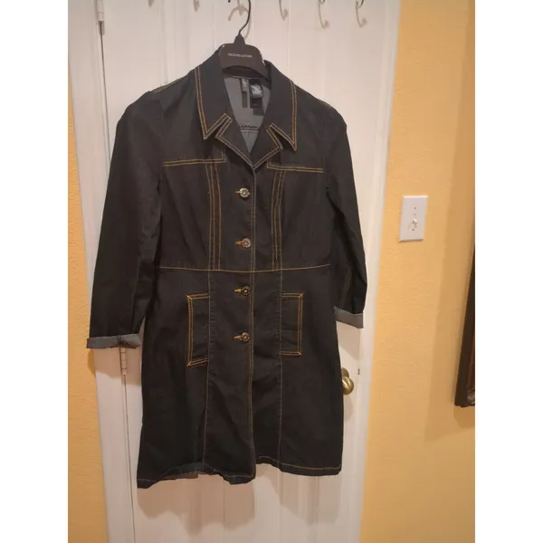 BISOU BISOU Women Large Button Front Denim Jacket Dress Size L - Image 5