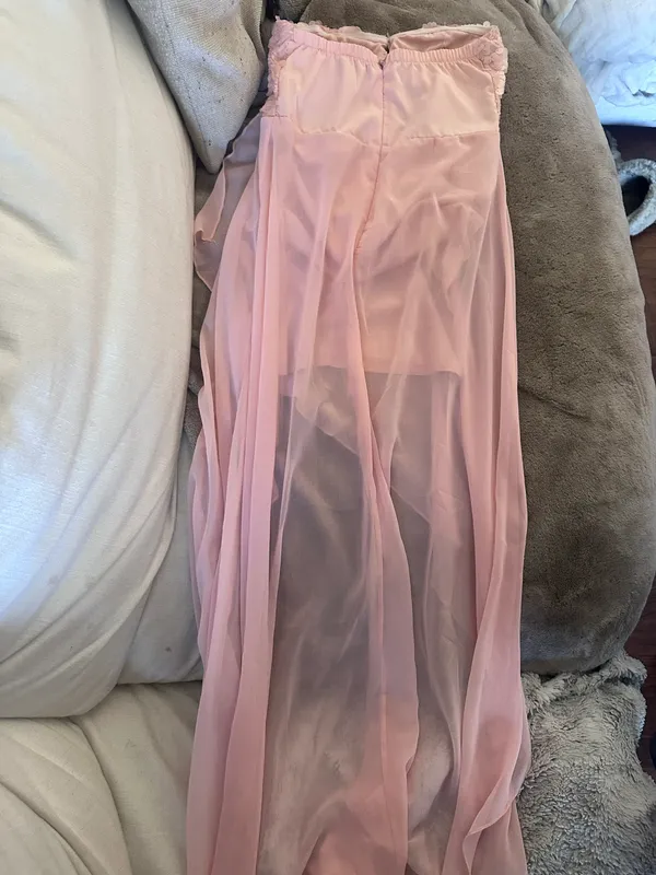 Foreign Exchange Vintage baby Pink sequins fairy chiffon layered strapless dress - Image 3
