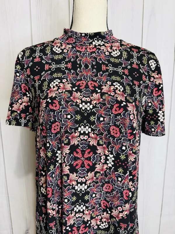 BCBGeneration Womens Size L Floral Short Sleeve A-Line Dress Mock Neck - Image 2