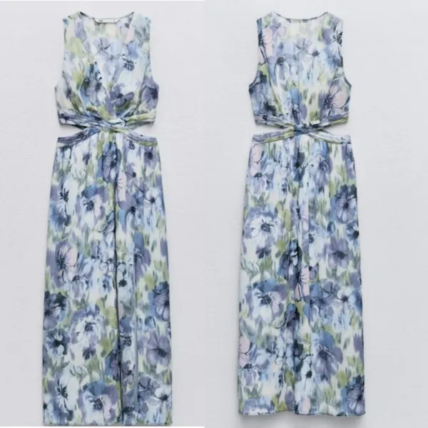 NWOT Zara Printed Metallic Thread Dress Cut Out SZ-XL - Image 14