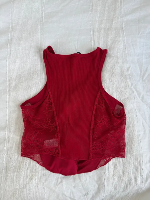 Garage Red Lace-Up Tank Top with Mesh Details - Image 6