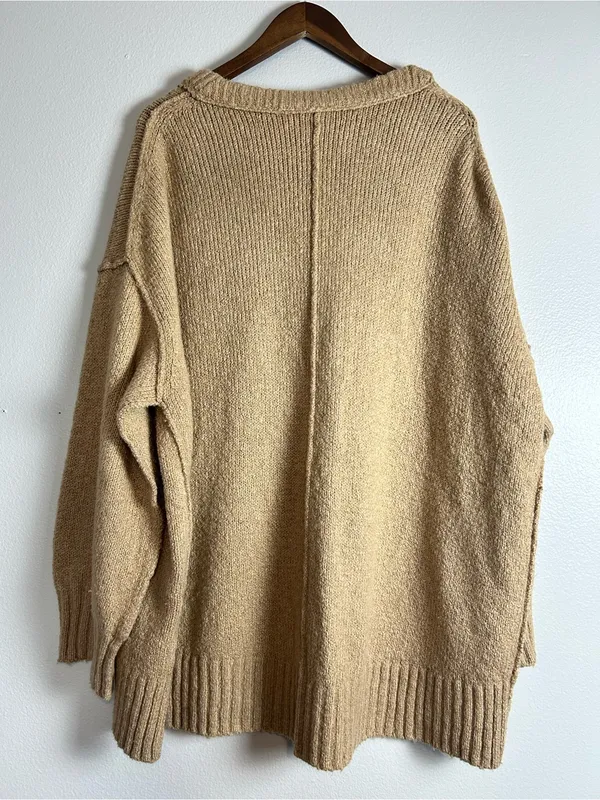 Free People Brookeside Women's Oversized Sweater Tan Size XL - Image 3
