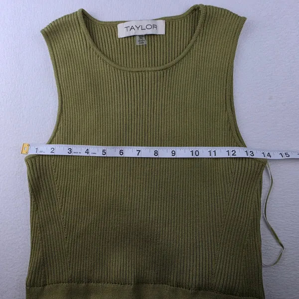 Taylor Mixed Media Knit to Satin Maxi Dress Olive Green Sleeveless Size M - Image 7