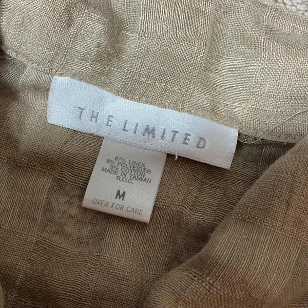 Limited‎ Linen Checkered Open Front Long Sleeve Coastal Sustainable Cardigan M - Image 3