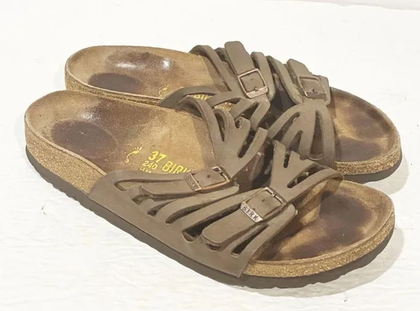 Birkenstock Grenada Softbed Leather Womens 6 Brown Suede Sandals with Buckles - Image 3