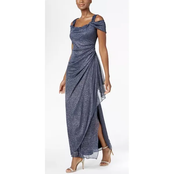 Alex Evenings Cold-Shoulder Draped Metallic Gown - Smoke Size 6 Sparkle - Image 4