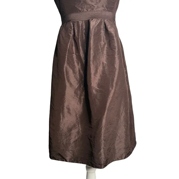 J Crew Strapless‎ Dress 0 XS Brown 100% Silk Satin Lined Babydoll Empire Waist - Image 5
