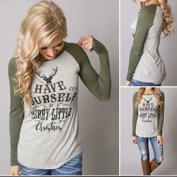 New Womens Have Yourself A Merry Little Christmas Ranglan LS Shirts - Sz S - Image 2