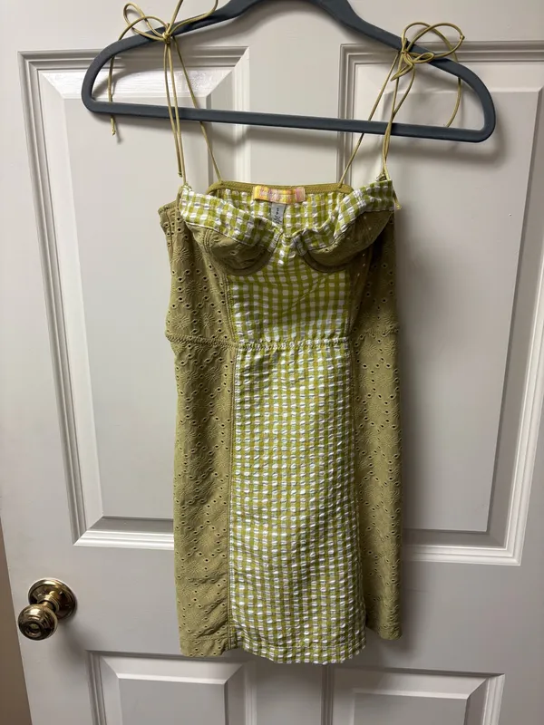 Urban outfitters green gingham tie shoulder mini dress - Image 5