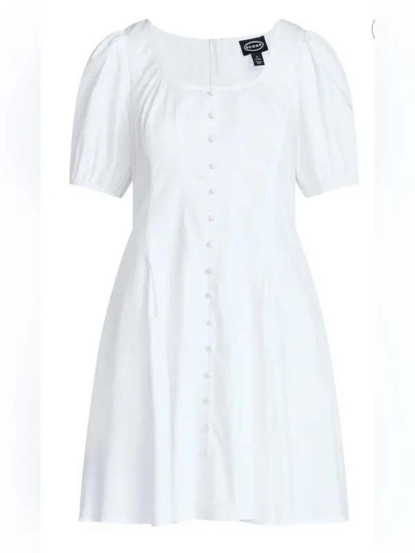 Scoop Women’s Button Front Mini Dress with Puff Sleeves Size M White Size M - Image 3