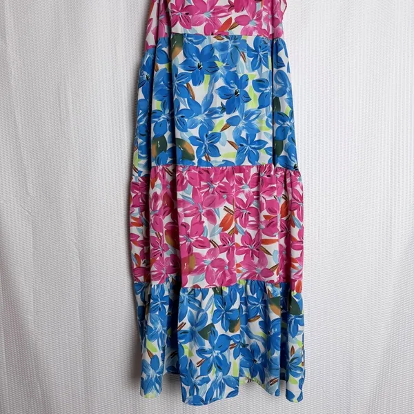 Tiered Floral Maxi Dress Square Neck Smocked Bodice Strappy Summer Vacation - Image 8