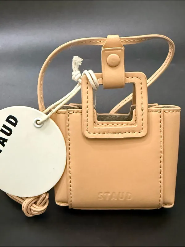STAUD Micro Shirley Necklace Bag Tan Leather Micro Bag Charm - Image 3