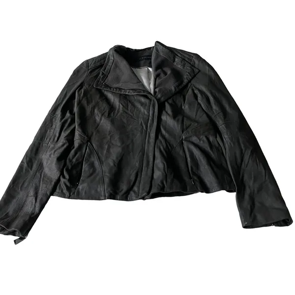 Elie Tahari Jeanette Drape Front Leather Jacket Small - Image 3