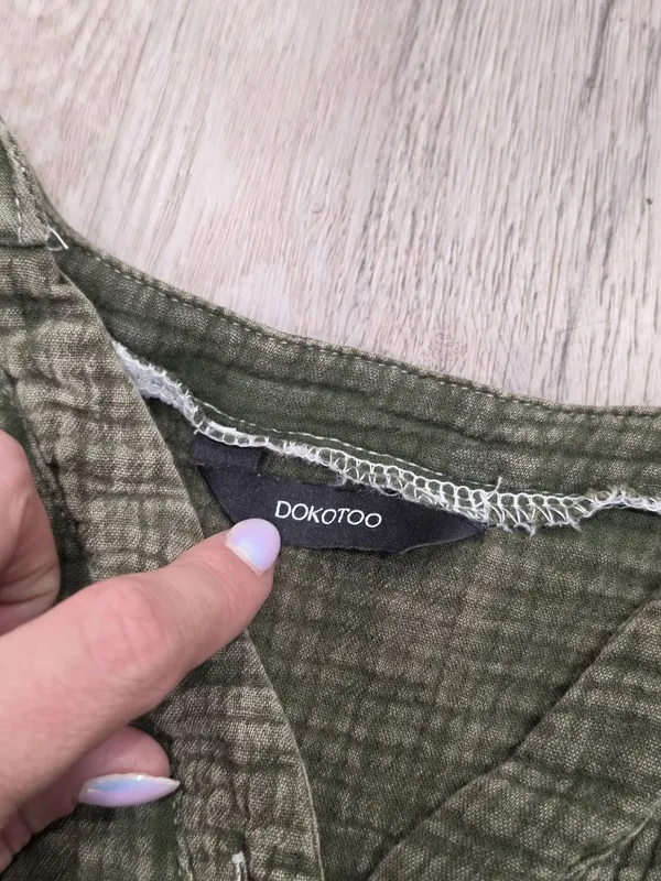 Dokotoo Green Textured Long Sleeve Button Henley Top Casual Loose Fit size mediu - Image 4