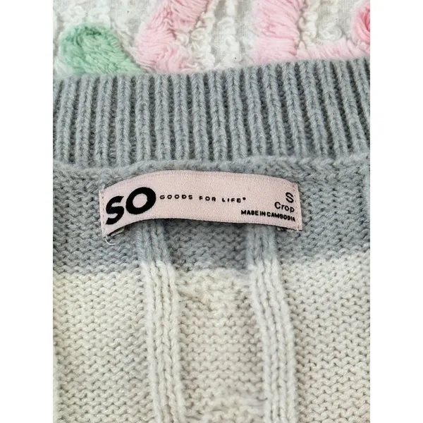SO Cable Knit Sweater Vest Top - Striped S Gray Cream Cropped Preppy‎ Academia - Image 7