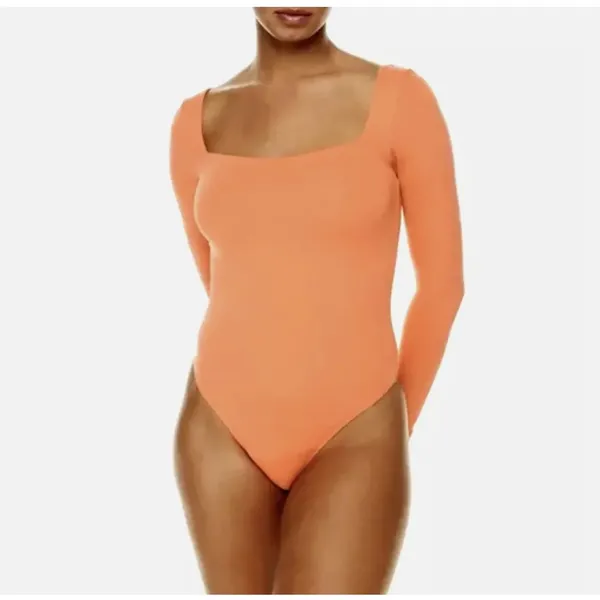 Babaton by Aritzia Contour Square Neck Long Sleeve Bodysuit Orange - Image 2