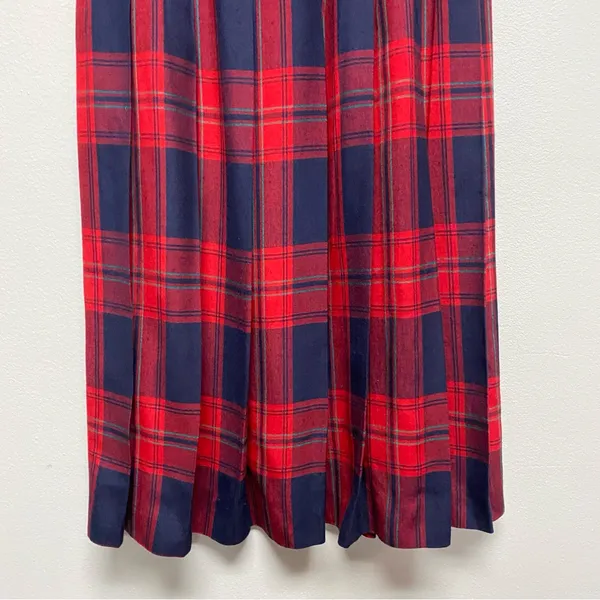Vintage Talbots Tartan Pleated Midi Skirt Women Sz 10 P Blue Red Y2K Linen Blend - Image 7