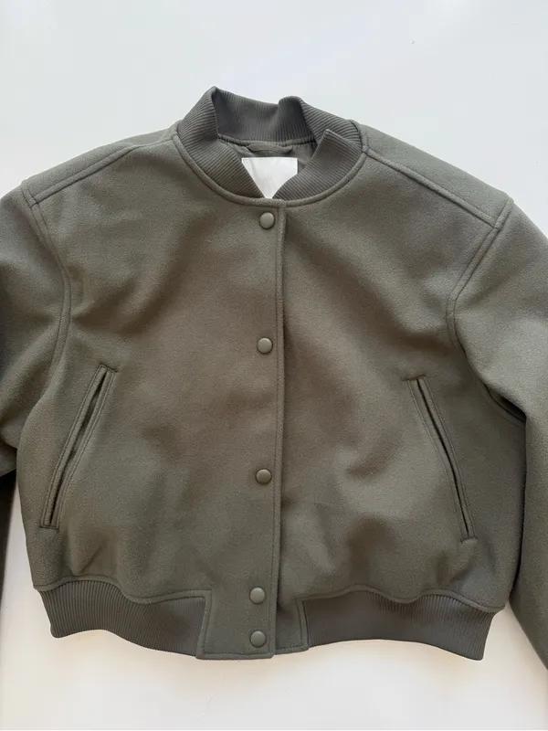 H&M Felted Bomber Jacket Olive Green Size Medium - Image 4