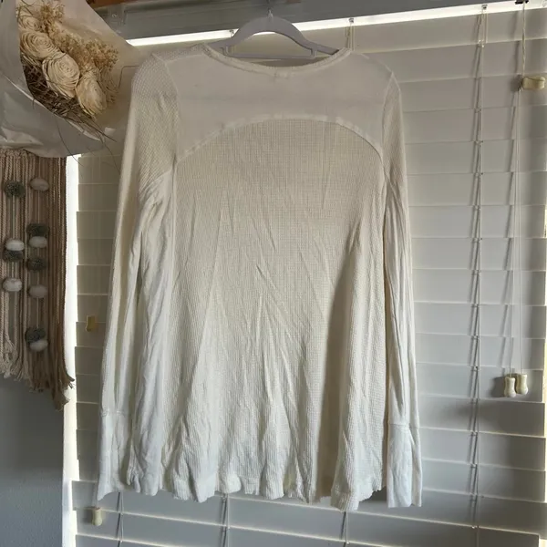 Free People Malibu Thermal Ivory Waffle Knit Top Size S layering boho - Image 2