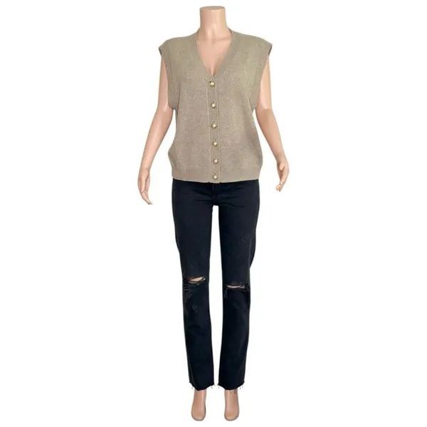 REFORMATION Jacqui Cashmere Sweater Vest, Oatmeal, Large - Image 7