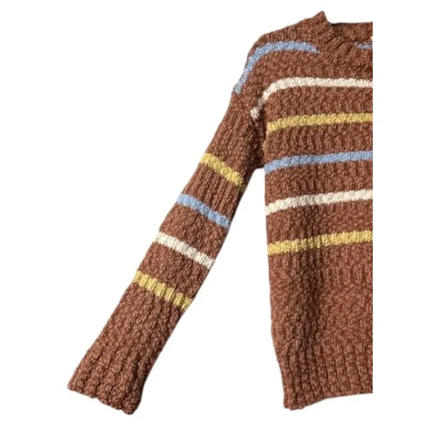 Adora Sweater M Brown with multicolor stripes Preppy‎ Autumn Cozy Earthy Classic - Image 8