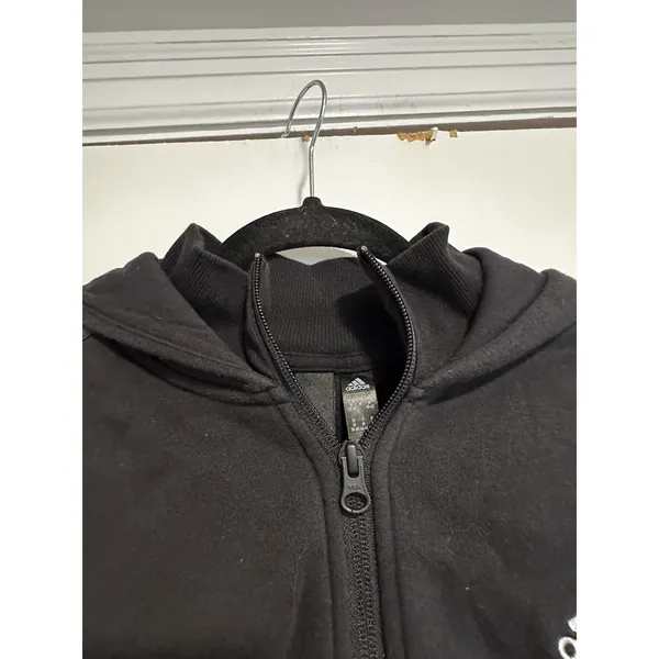Adidas Athleisure Cropped Quarter Zip Hoodie Sz:M Black Camo Stripe Pullover - Image 16