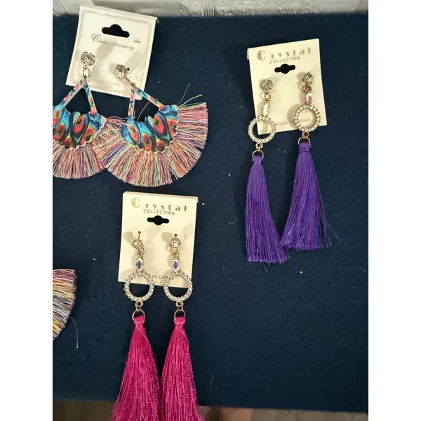 Bundle 5- Boho Tassel Fan Earring Multicolor Peacock Rhinestone Drop Lot 7 - Image 4