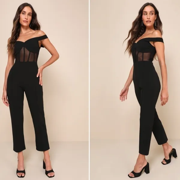 LULU's Sexy Chic Elegant Corset Wedding Special Bustier Black Jumpsuit Pantsuit - Image 4