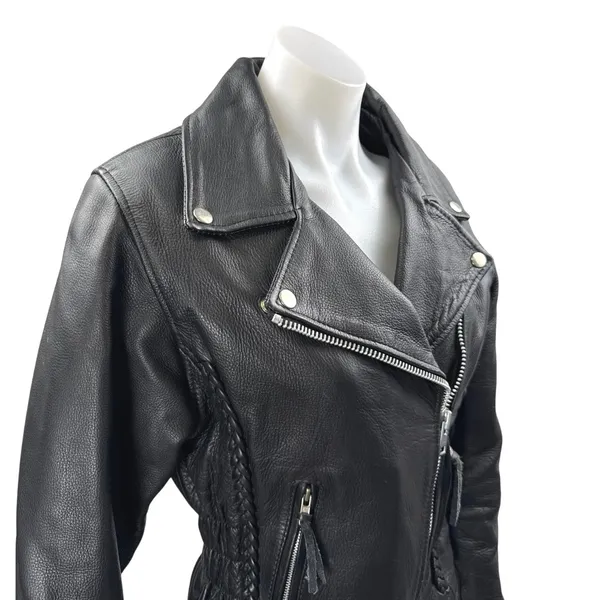 Interstate Leather Genuine Black Long Sleeve Zip Up Biker Motorcycle Jacket XS - Image 3