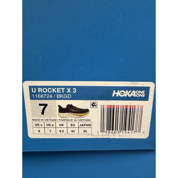 HOKA Unisex Rocket X 3 Running Shoes Black White Gold Size 7 Mens / 8 Womens NWB - Image 7