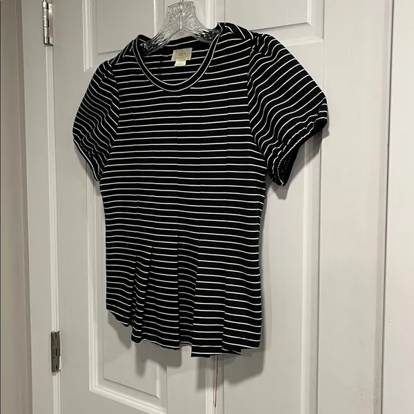 Maeve by Anthropologie Black and White Striped Peplum Top Size XS - Image 4